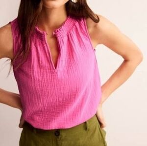 Boden Georgia Double Cloth Tank Top Keyhole Neckline Smocked Gauzy Pink 6